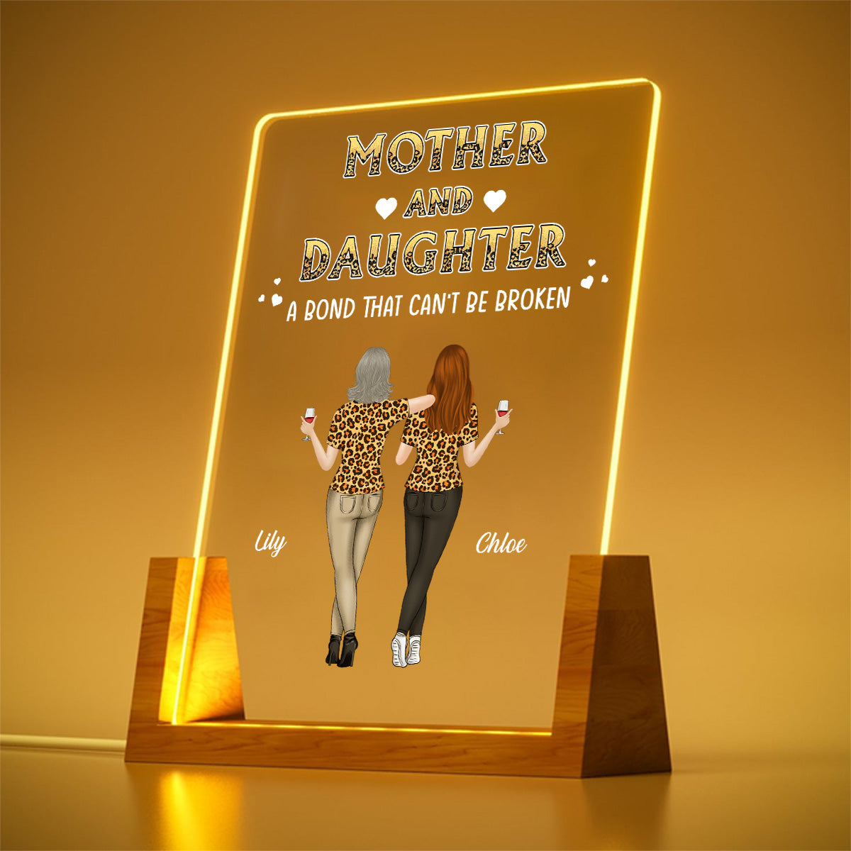 Mother And Daughters - Personalized Custom Plaque With Walnut Base