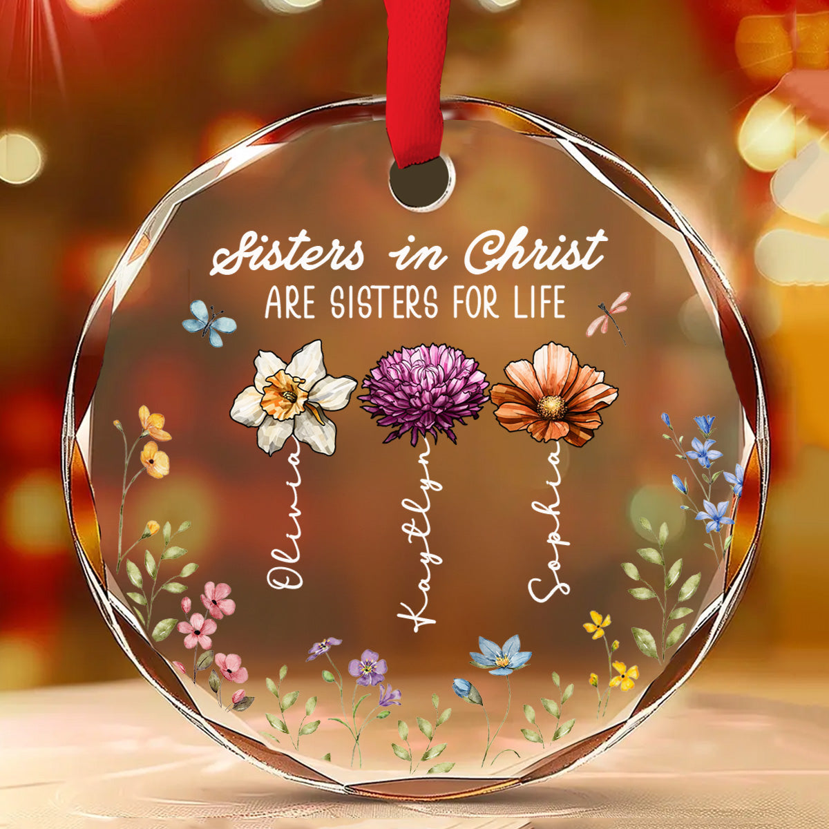 Christ Makes Sisters For Eternity -  Personalized Custom Glass Ornament