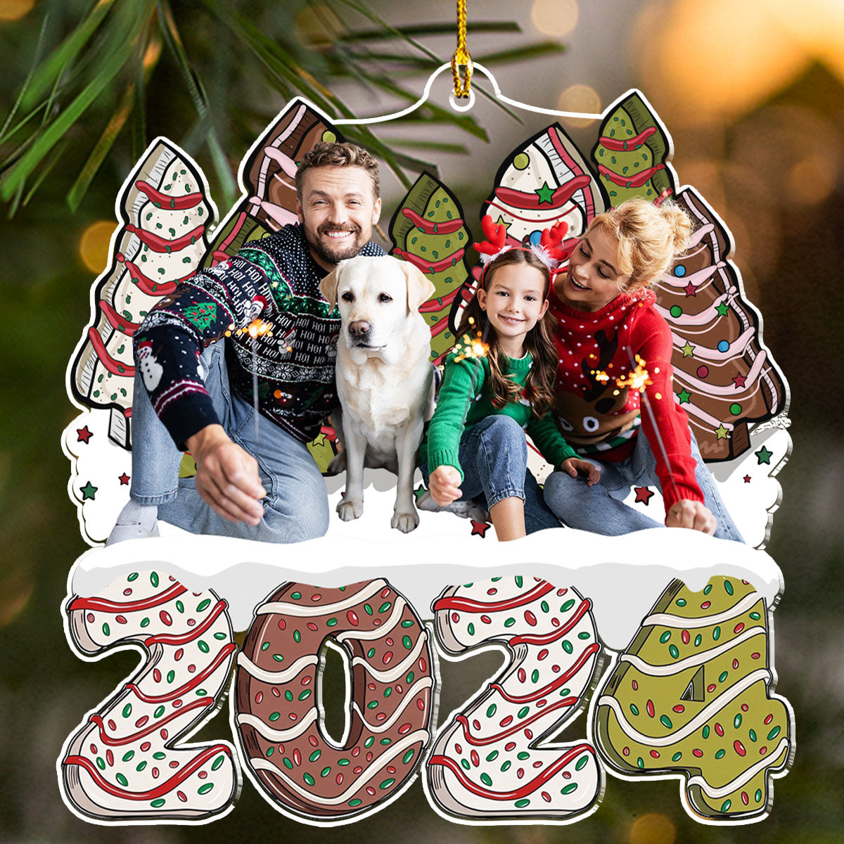 Custom Photo Family Christmas Tree Cake - Personalized Custom Acrylic Ornament