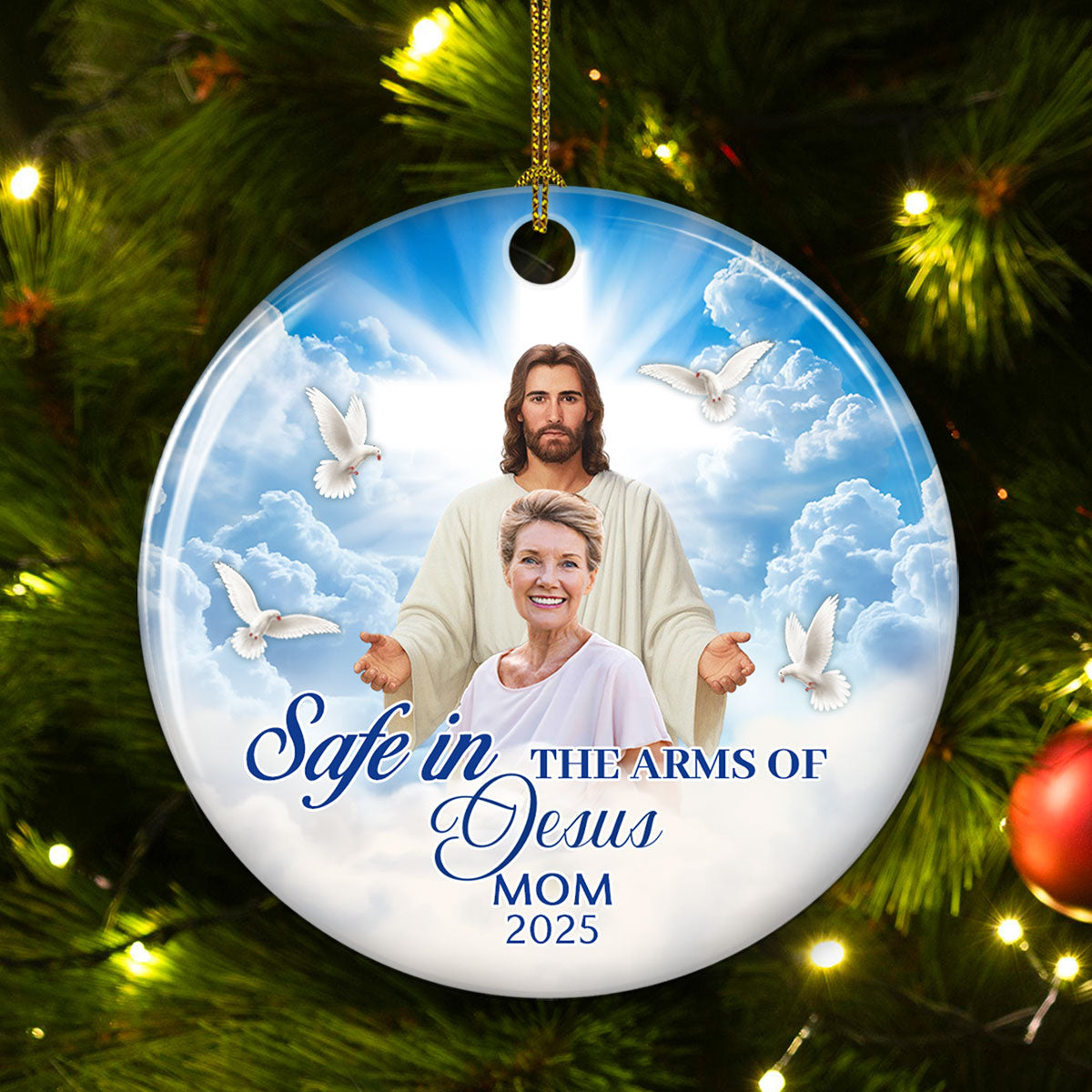 Safe In The Arms Of Jesus - Personalized Custom Ceramic Ornament