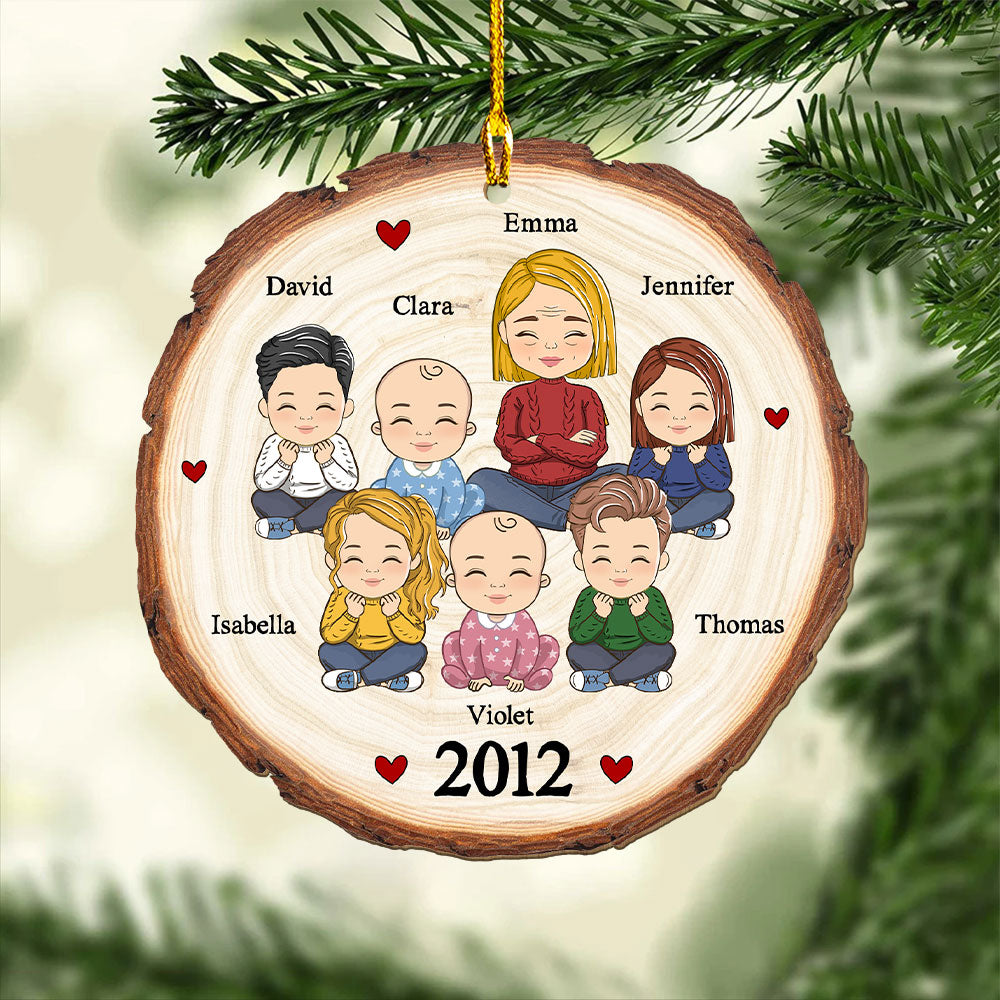 Cute Grandma Grandkid - Personalized Custom 1-layered Wood Ornament