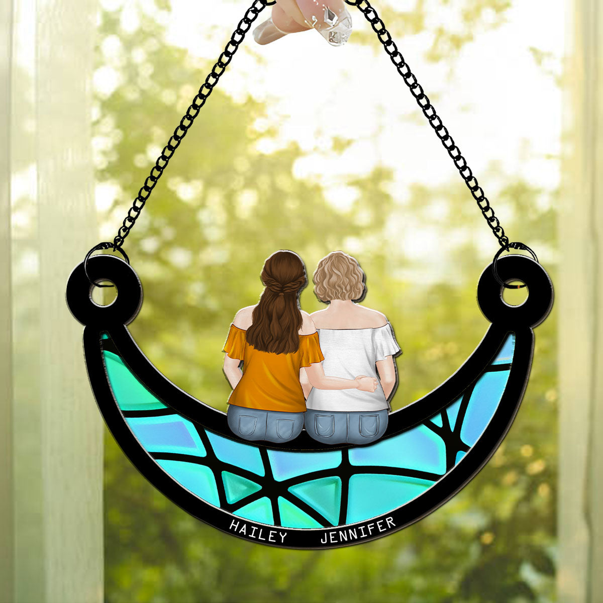 Mother And Children On The Moon - Personalized Custom Suncatcher