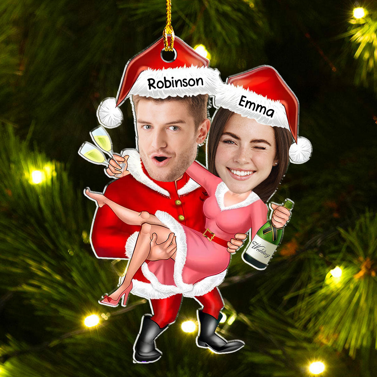 Funny Santa Couple - Personalized Custom Acrylic Ornament