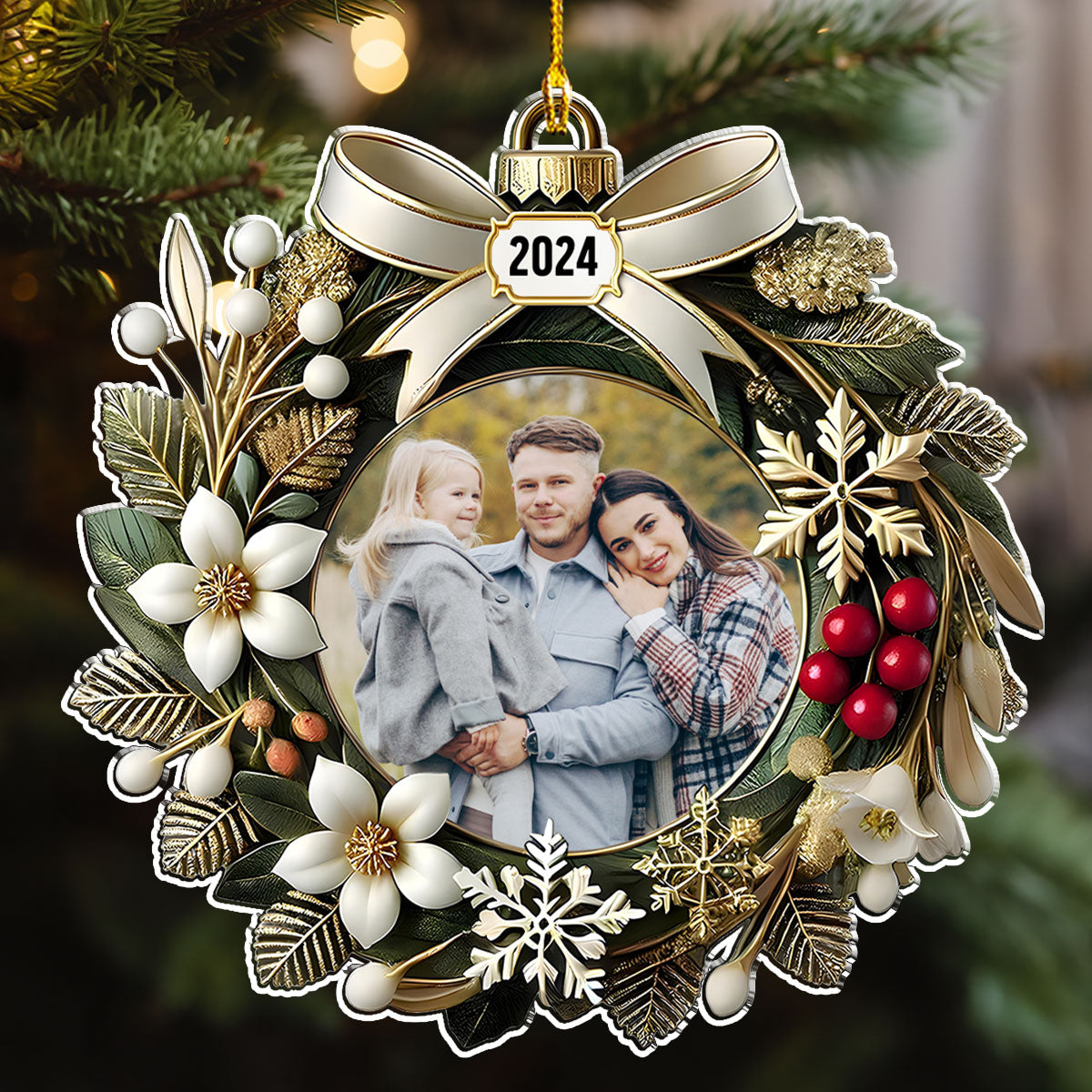 Christmas Wreath Ornament - Personalized Custom Acrylic Ornament