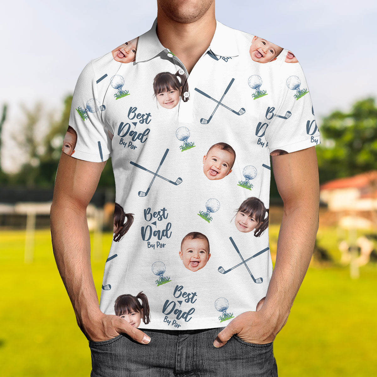 Best Dad By Par - Personalized Photo Polo Shirt - Customized Goft Shirt, Father's Day, Gift For Dad