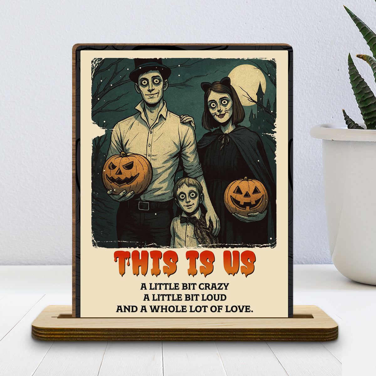 Family A Little Bit Crazy - Personalized Custom 2-Layer Wood Plaque With Flat Base