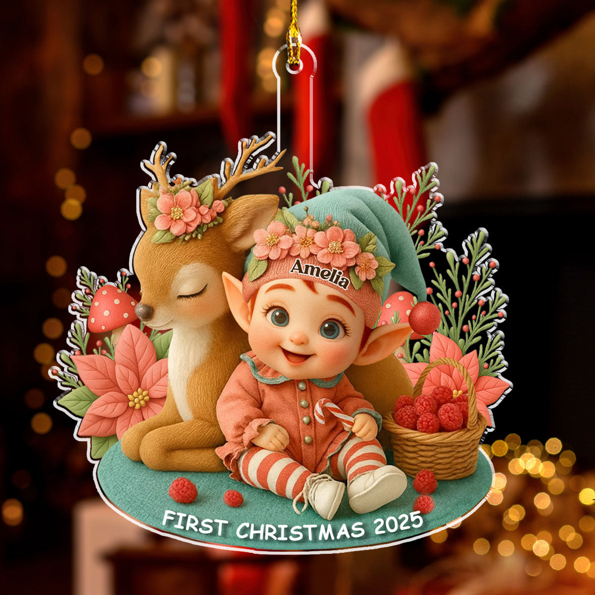 Baby And Reindeer 1 Christmas - Personalized Custom Acrylic Ornament