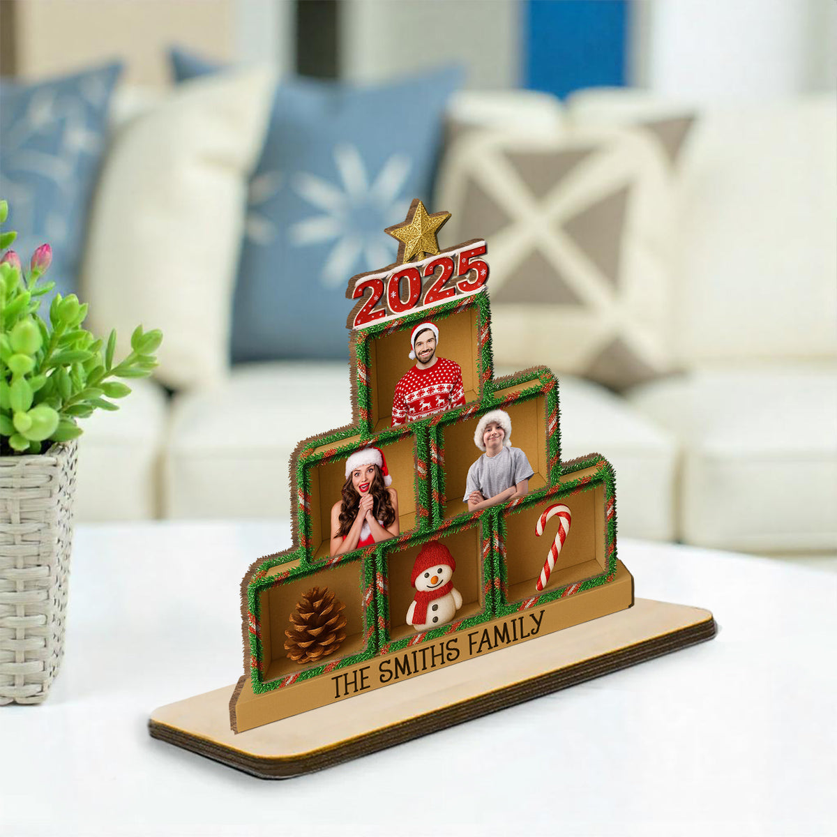 Family 2025 - Personalized Custom 2-Layer Wood Plaque With Flat Base