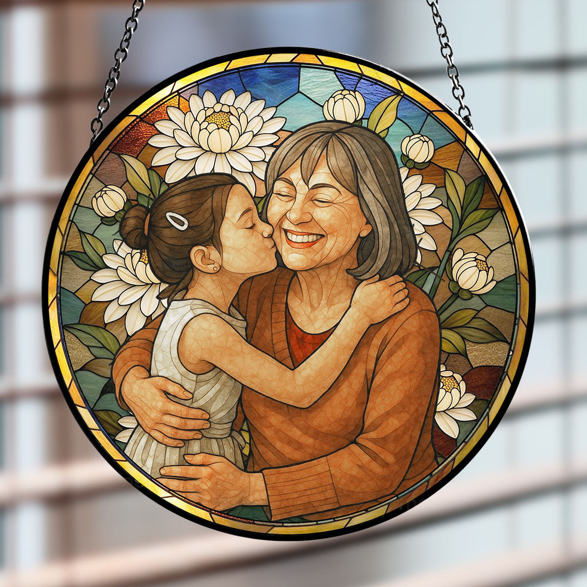 Custom Photo Portrait Grandma Family - Personalized Custom Window Hanging Suncatcher
