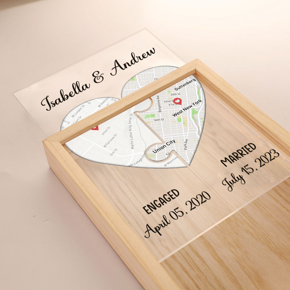 Custom Locations Heart Puzzle Map - Personalized Frame Light Box
