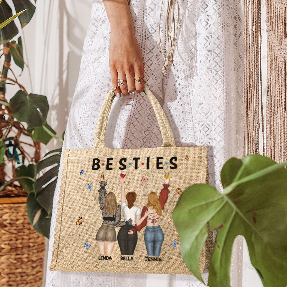 Sisters Together - Personalized Custom Jute Tote Bag