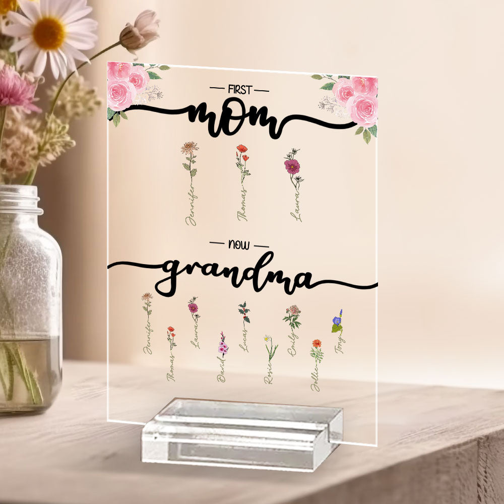 First Mom Now Grandma - Personalized Custom Acrylic Plaque With Base