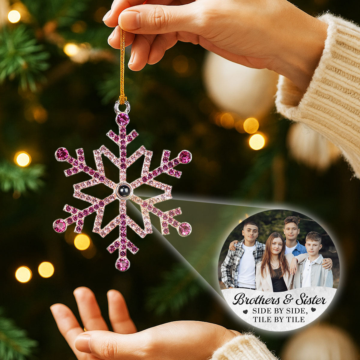 Side By Side Tile By Tile - Personalized Custom Photo Snowflake Projection Ornament