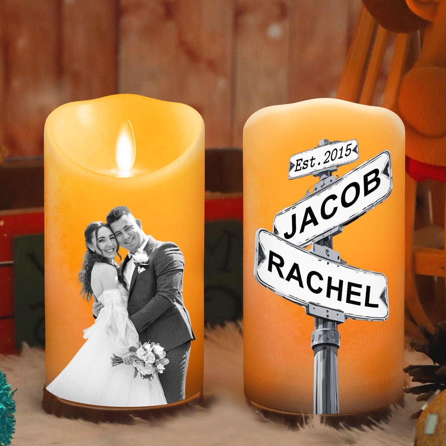 Custom Photo Greyscale Couples - Personalized Custom LED Candle