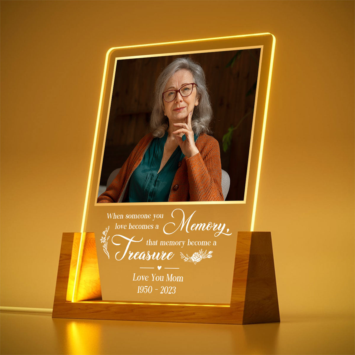 Love Turns Into Treasured Memories - Personalized Custom Plaque With Walnut Base