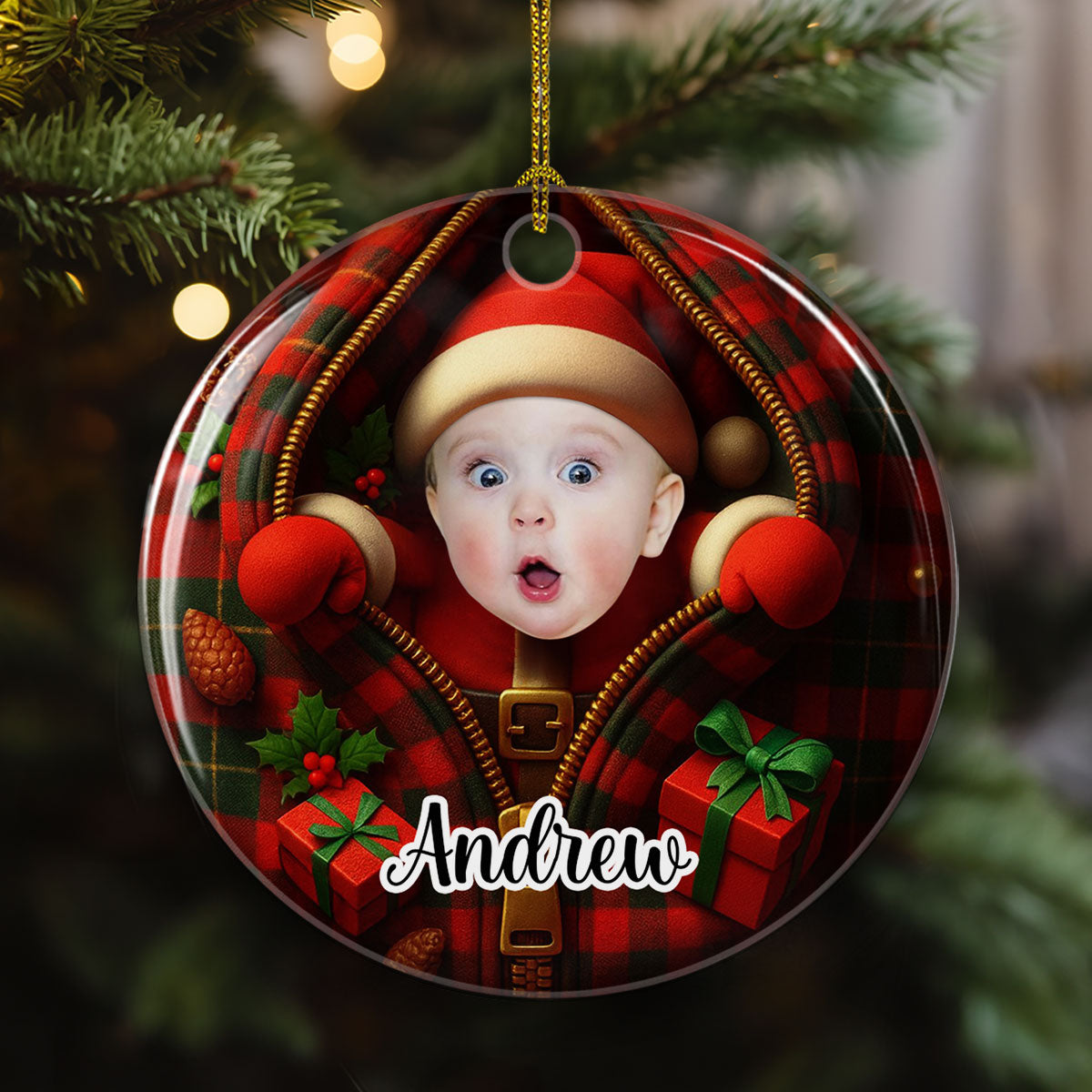 Kid Custom Photo Christmas - Personalized Custom 3D Inflated Effect Ceramic Ornament