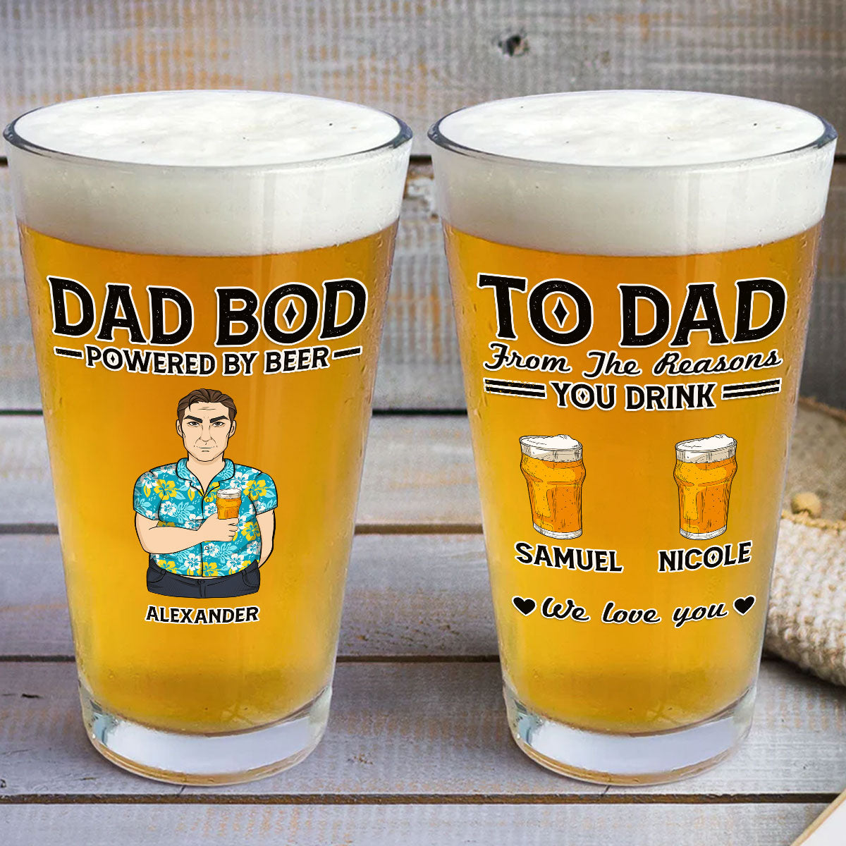 Dad Bod Powered By Beer - Personalized Custom Beer Glass
