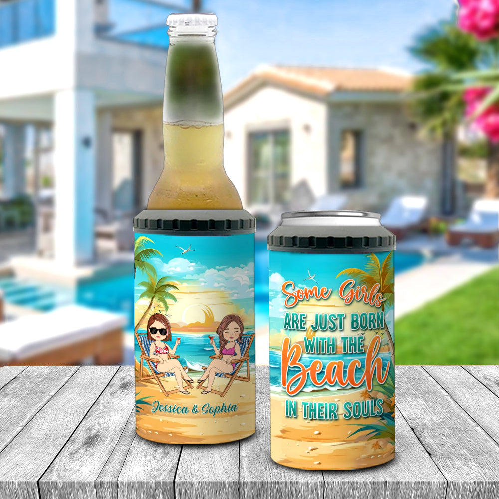Some Girl Are Just Born With The Beach In Their Souls - Personalized Custom Can Cooler Tumbler