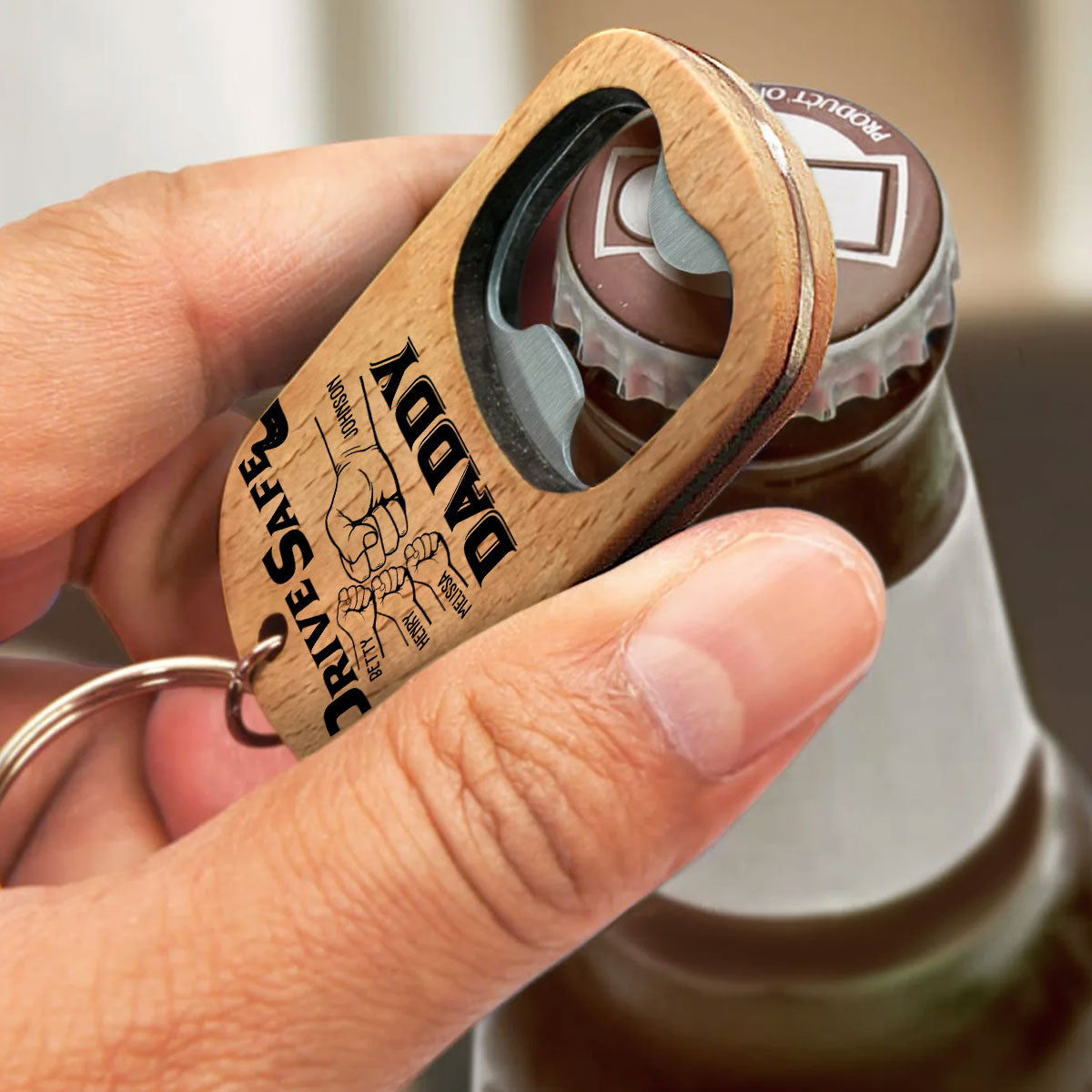 Drive Safe Daddy - Personalized Custom Bottle Opener Keychain