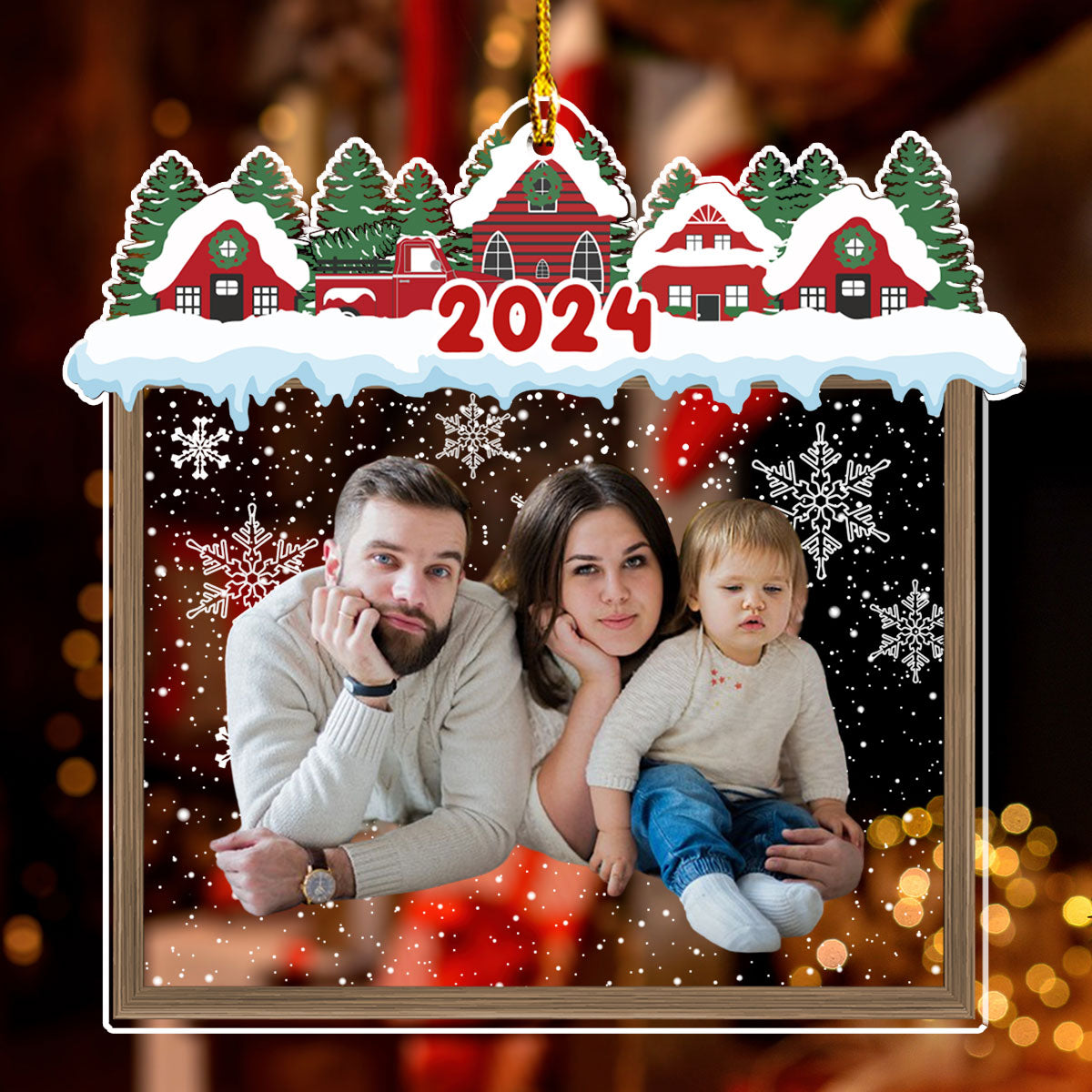 Family Beautiful Christmas Town Village View - Personalized Custom Acrylic Ornament