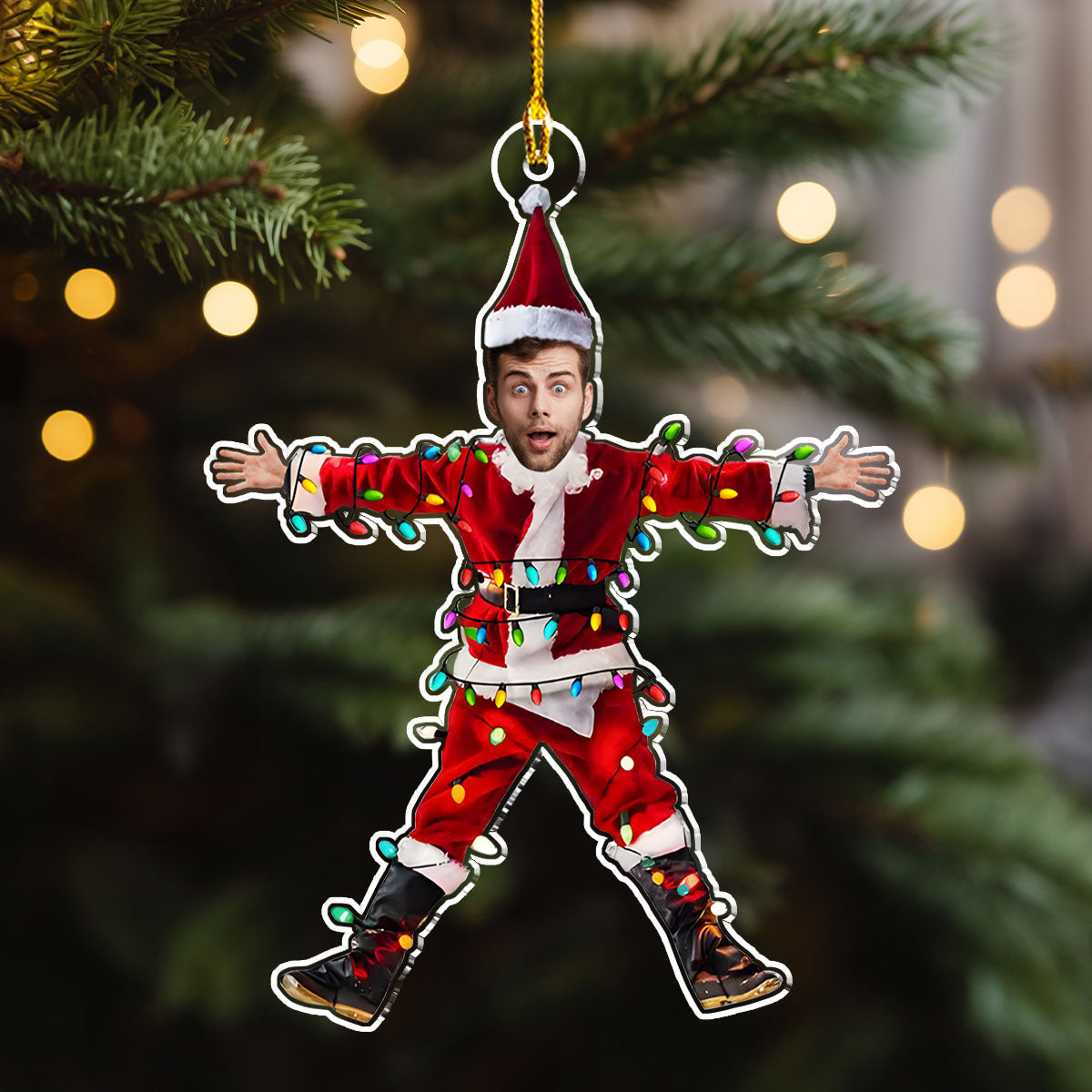 Funny Christmas Shocked Custom Face - Personalized Custom Acrylic Ornament