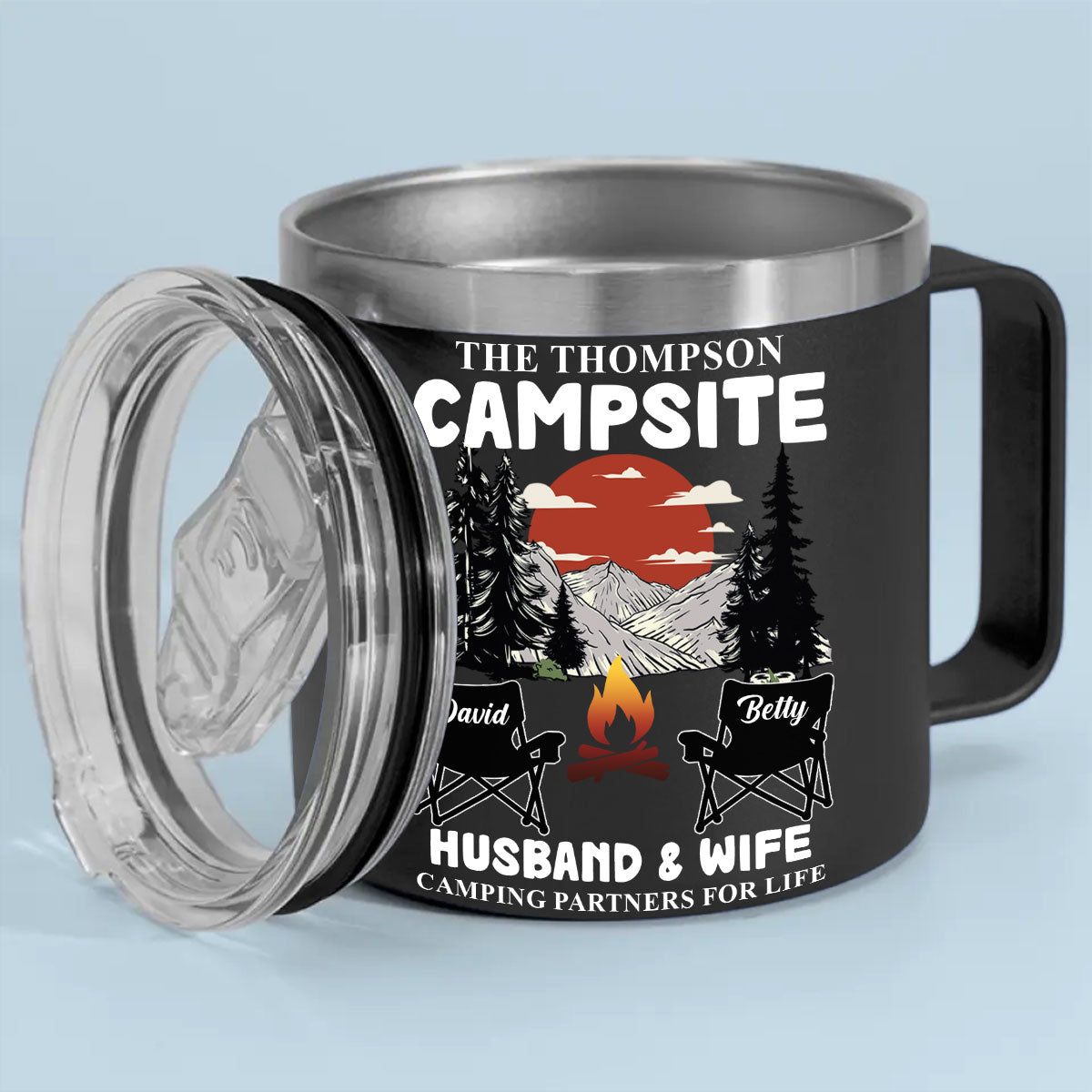 Camping Partners For Life - Personalized Custom 14oz Stainless Steel Tumbler With Handle