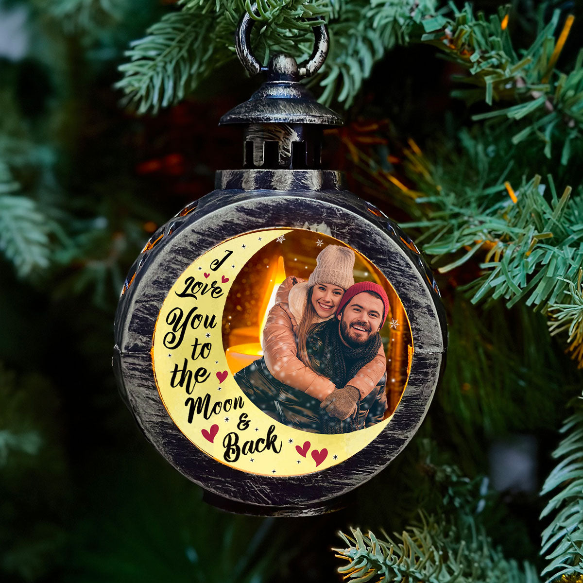 To The Moon And Back - Personalized Custom Christmas Lantern