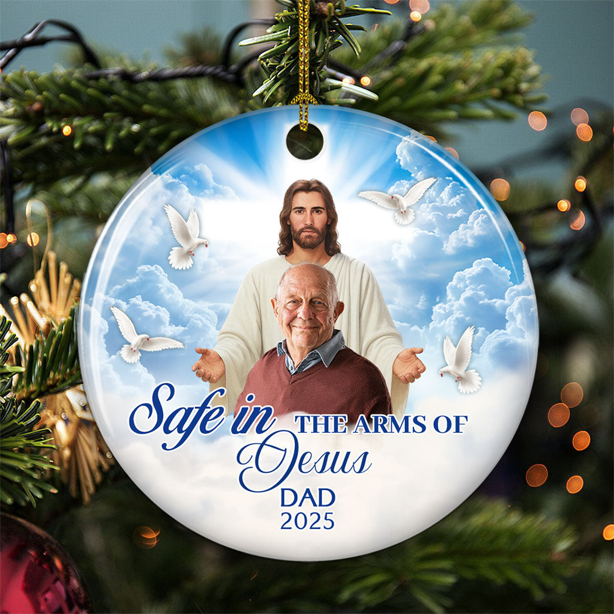 Safe In The Arms Of Jesus - Personalized Custom Ceramic Ornament