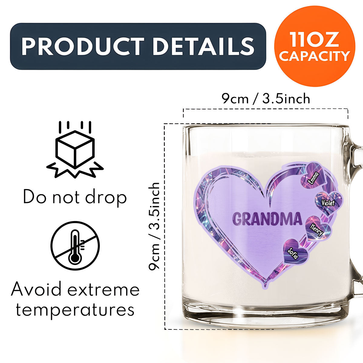 Mom Heart Kids - Personalized Custom Glass Mug