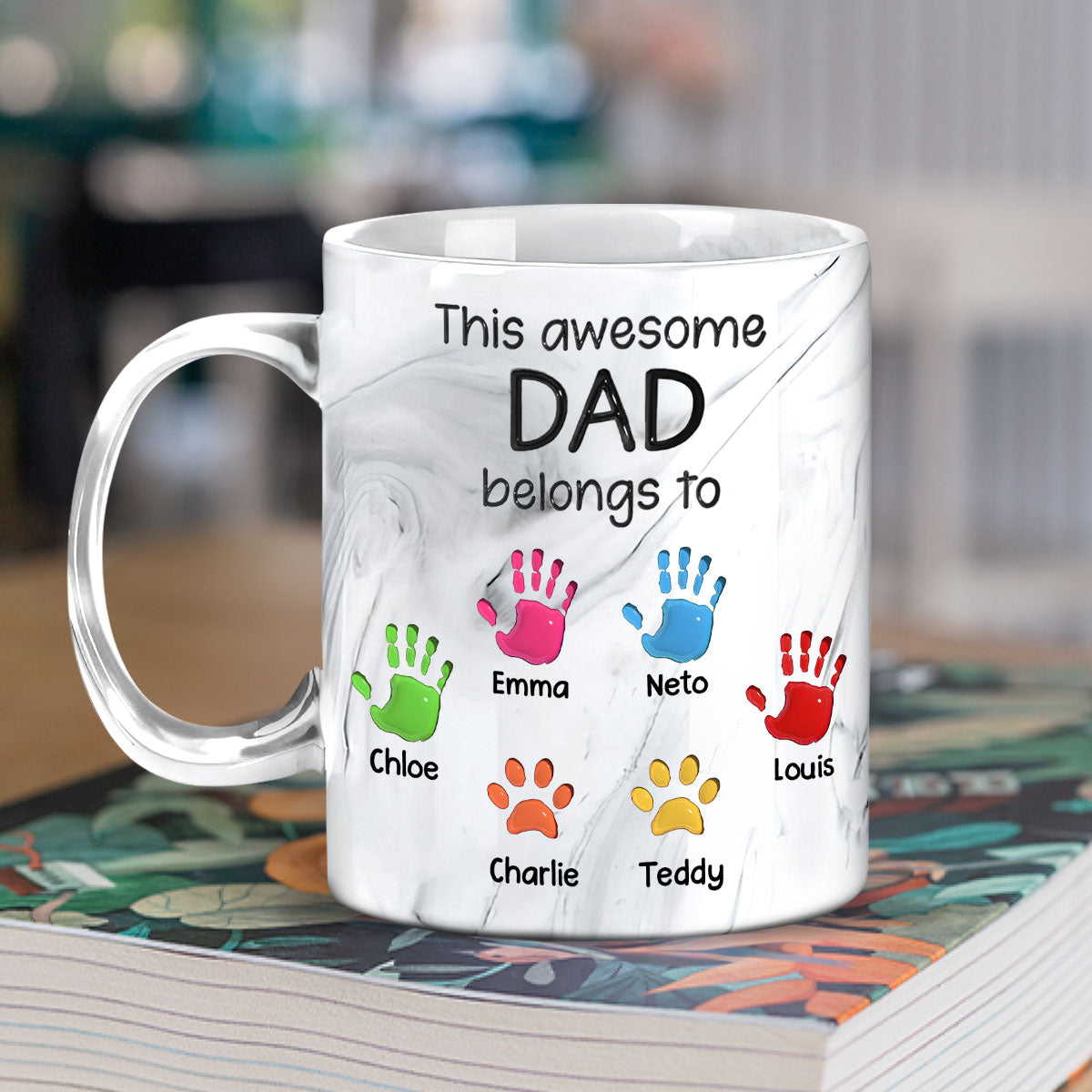 This Awesome Dad Grandpa Belongs To - Personalized Custom Grey Marble Mug