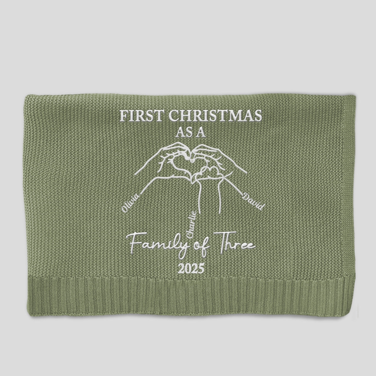 First Christmas Family Of Three - Personalized Custom Embroidered Knitted Baby Blanket