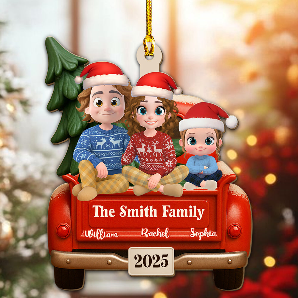 Family Vintage Truck - Personalized Custom 3D Effect Wood Ornament