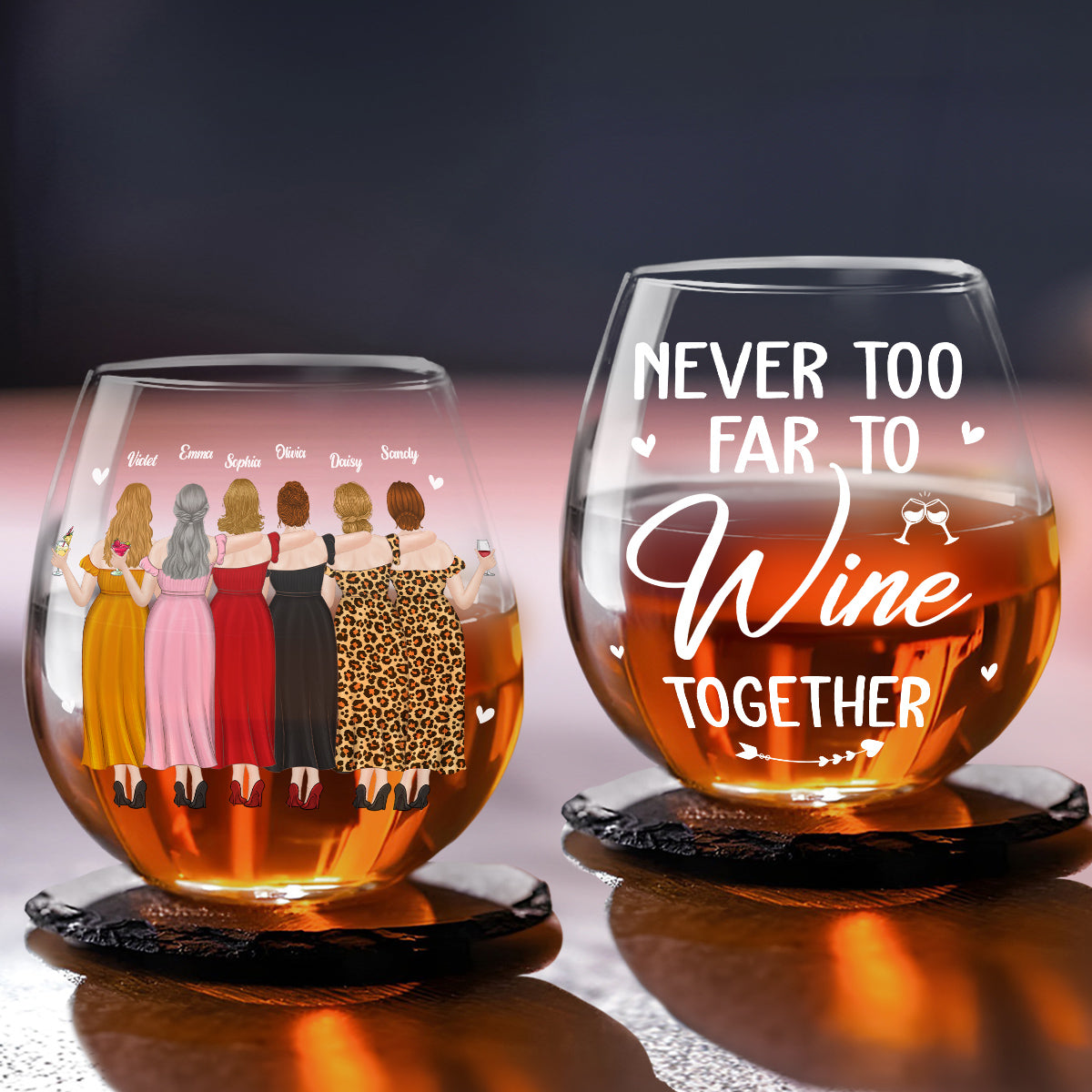 Never To Far - Personalized Custom Wine Glass