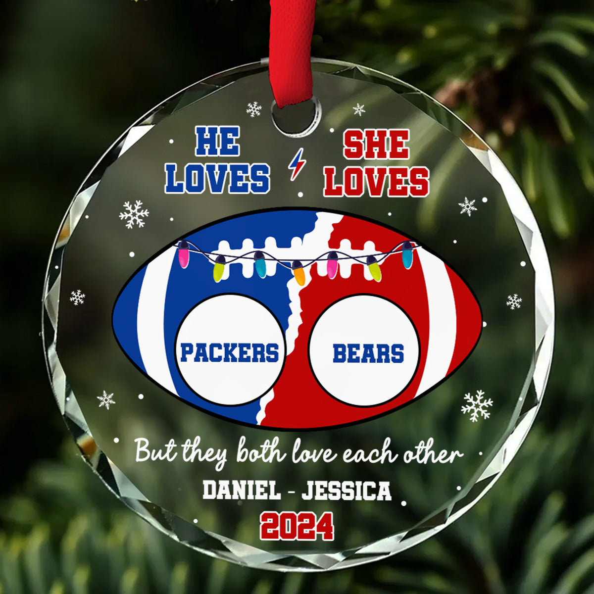 He Loves, She Loves Teams - Personalized Custom Glass Ornament