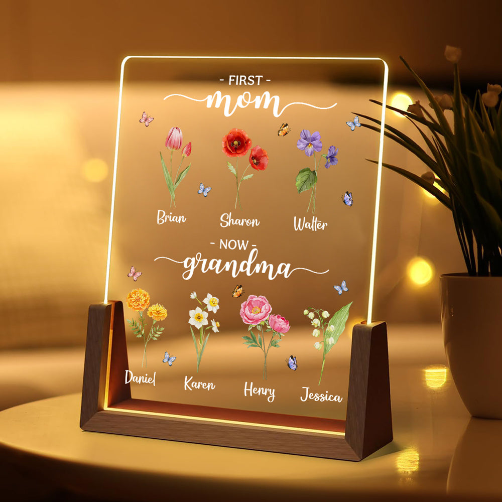 First Mom Now Grandma - Personalized Custom Plaque With Walnut Base