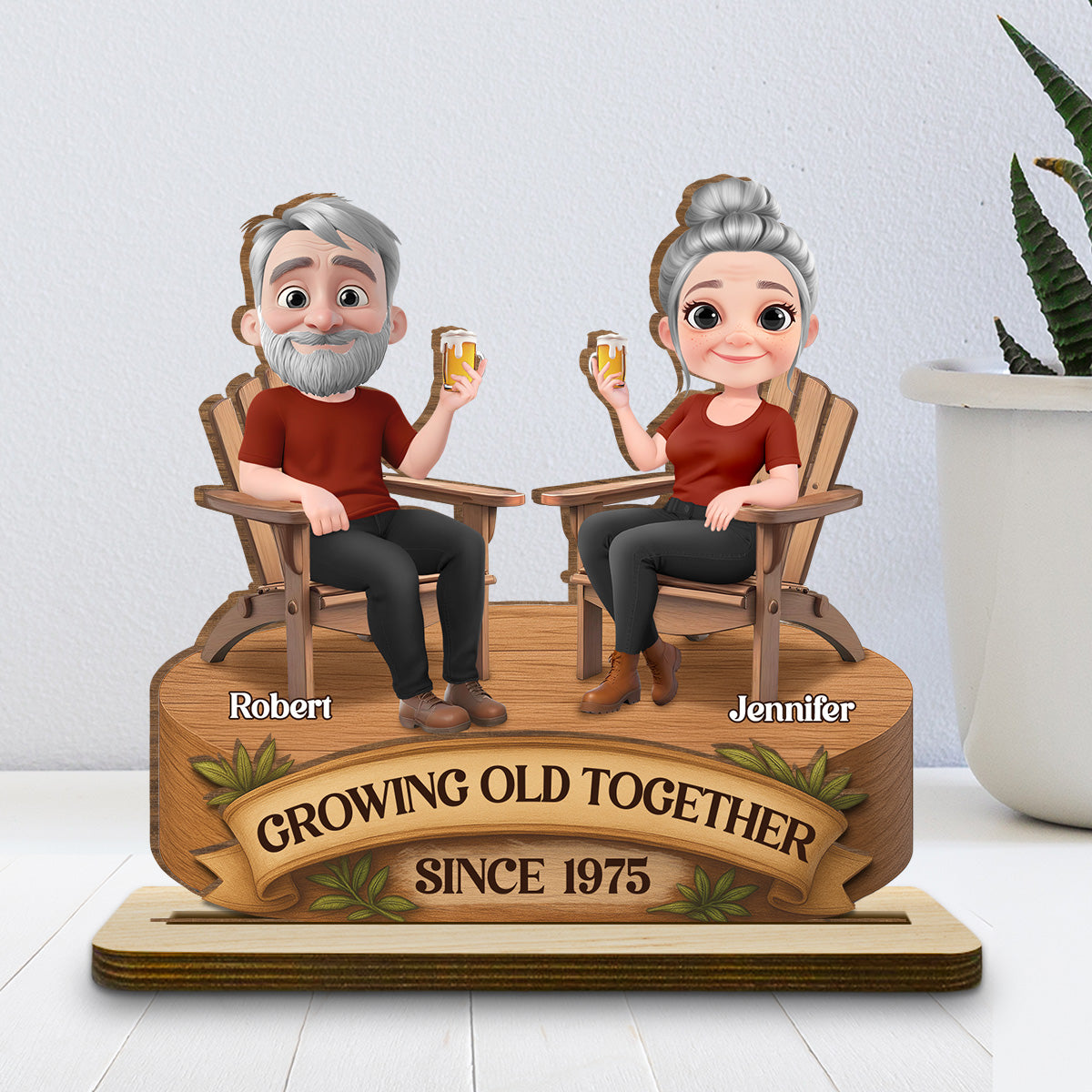 Love That Grows With Time - Personalized Custom 2-Layer Wood Plaque With Flat Base
