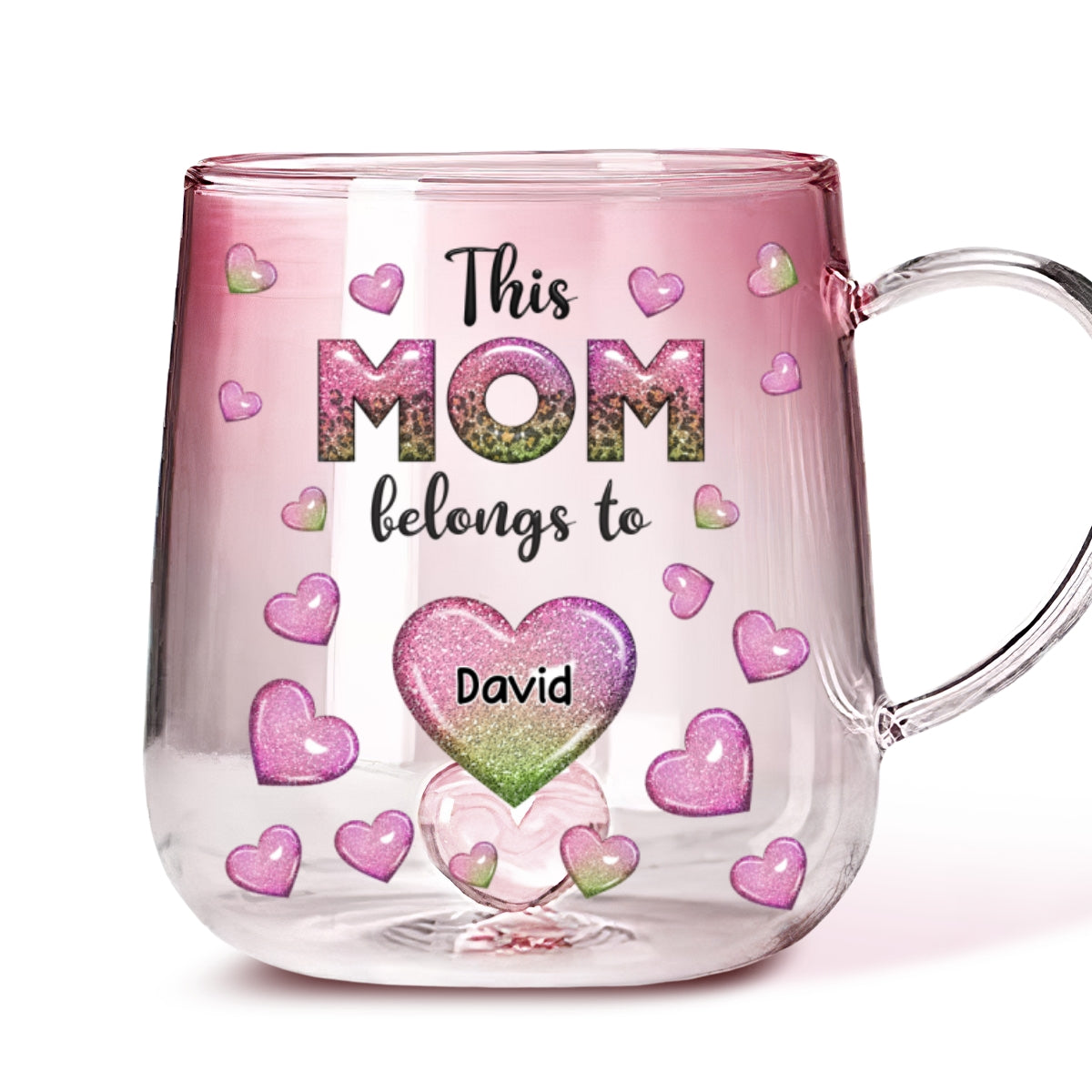 This Mom Belongs To - Personalized Custom Pink Gradient Glass Mug