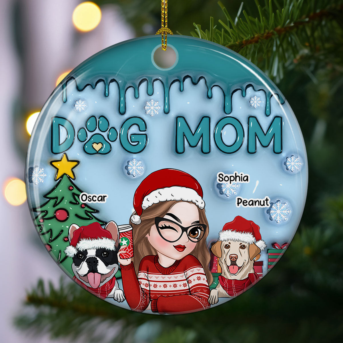 Lovely Dog Mom - Personalized Custom 3D Inflated Effect Ceramic Ornament