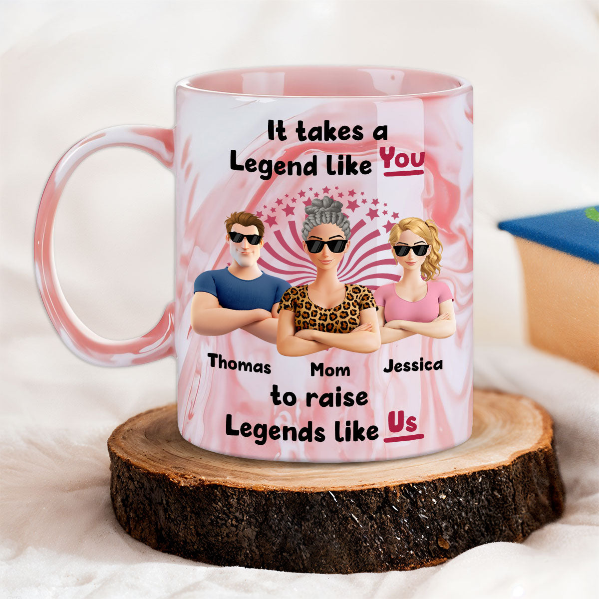 Moms Create Legends With Love - Personalized Custom Pink Marble Mug