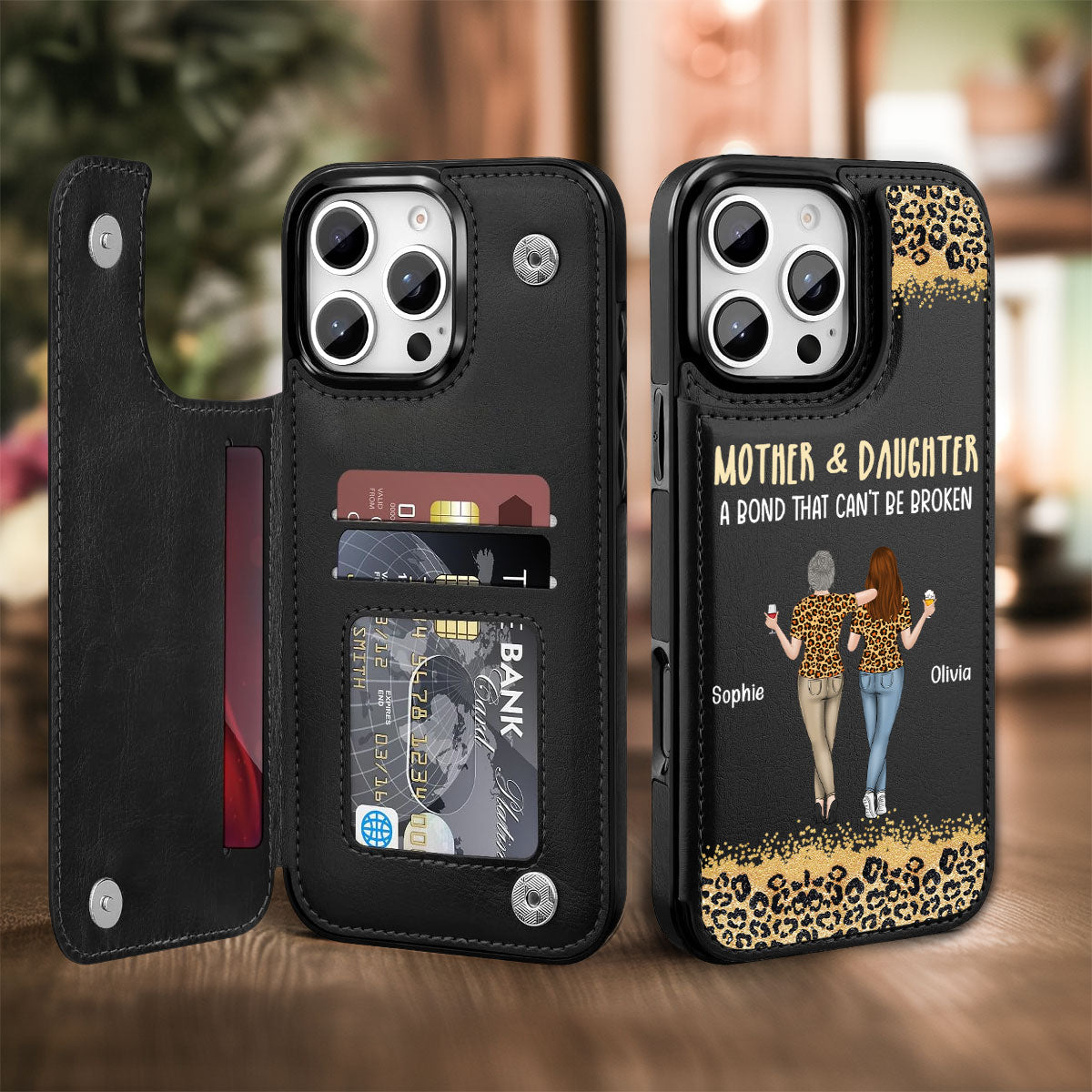 Mom And Daughter - Personalized Custom Leather Phone Case