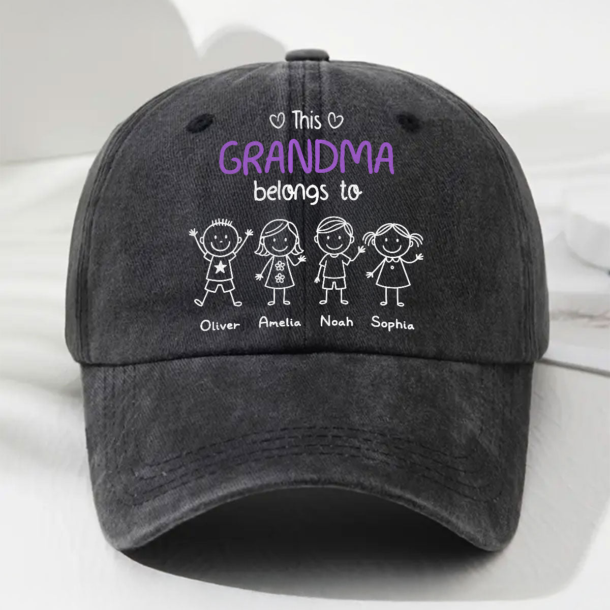 This Grandma Belongs To Us - Personalized Custom Vintage Washed Denim Cap