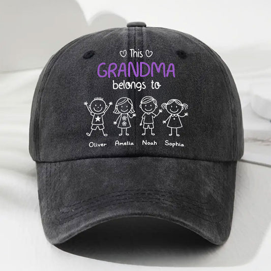 This Grandma Belongs To Us - Personalized Custom Vintage Washed Denim Cap