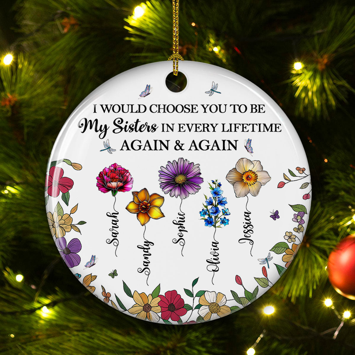 Sisters Bright Together - Personalized Custom Ceramic Ornament