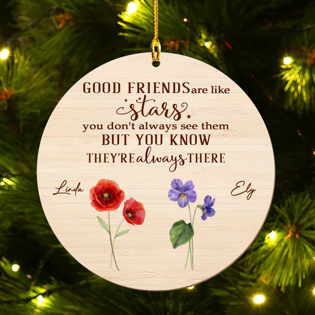 Friends Like Stars - Personalized Custom Wood Ornament