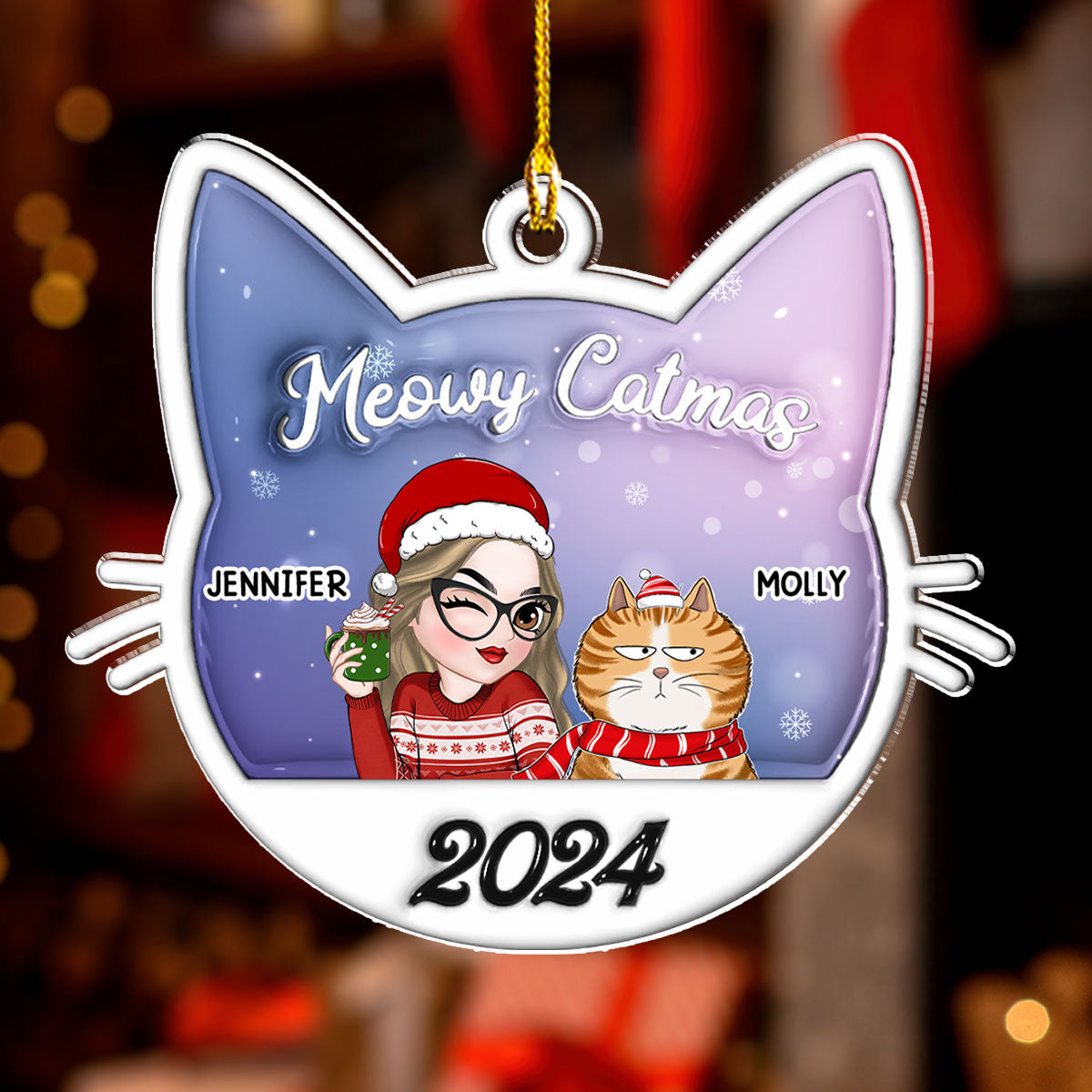 Meowy Catmas Cat Mom - Personalized Custom 3D Inflated Effect Acrylic Ornament