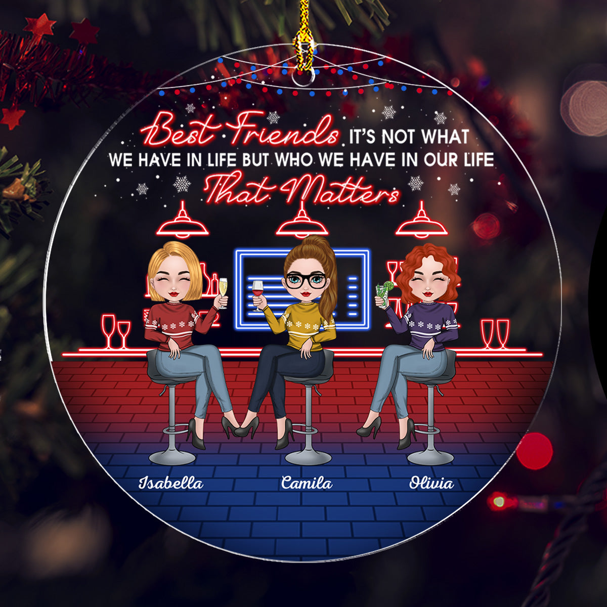 Bonding Over Alcohol Christmas Besties - Personalized Custom Acrylic Ornament