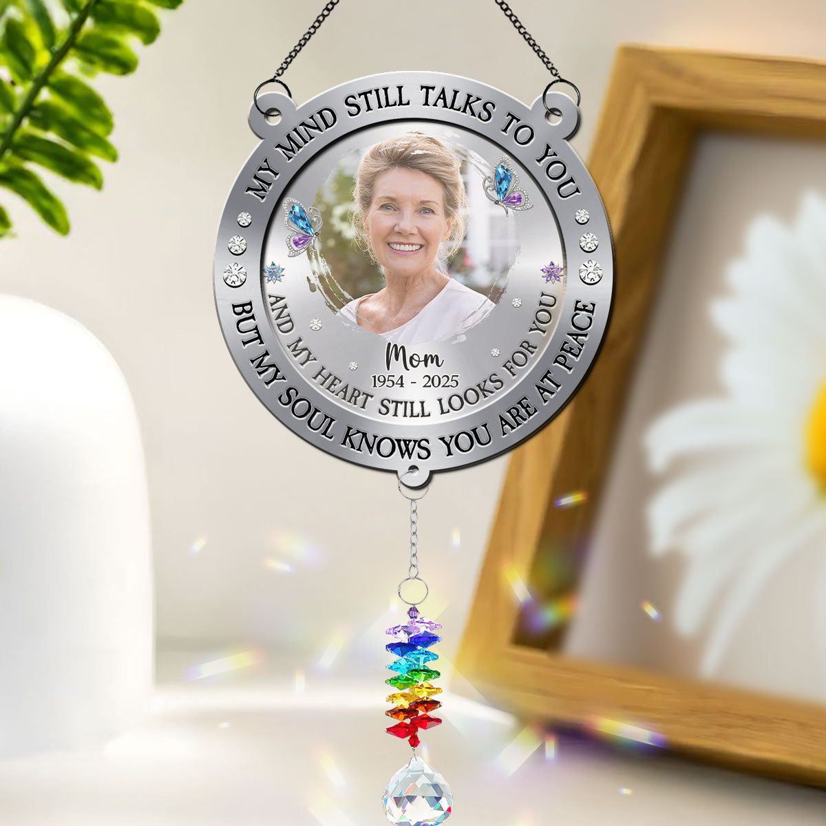 Mind Heart My Soul - Personalized Custom Suncatcher With Crystal Rainbow Charm
