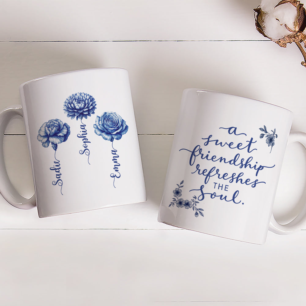 A Sweet Friendship Blue Toile - Personalized Custom Coffee Mug