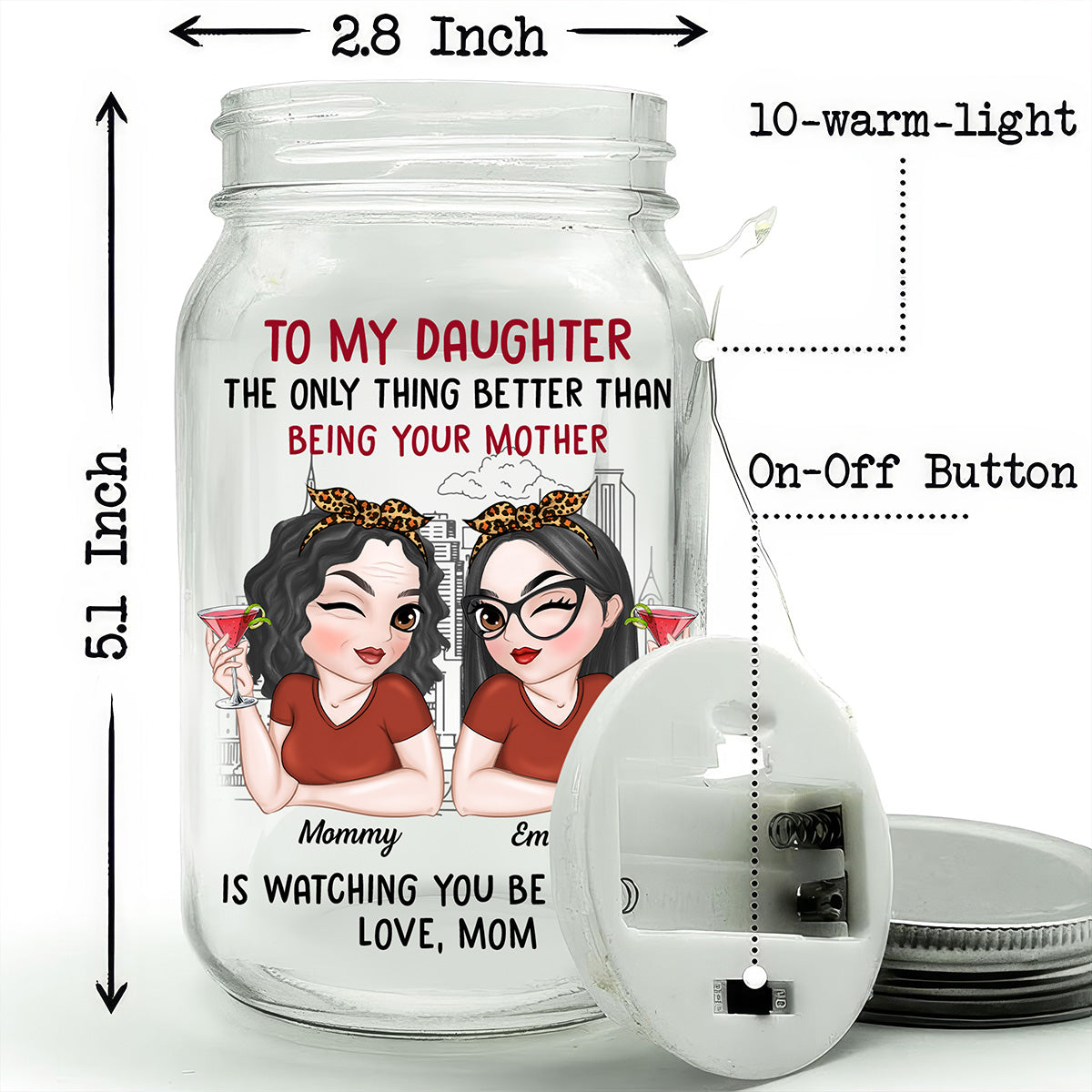 To My Daughter - Personalized Custom Mason Jar Light