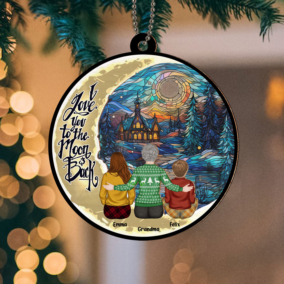 Grandma Grandkid To The Moon - Personalized Custom Suncatcher Ornament